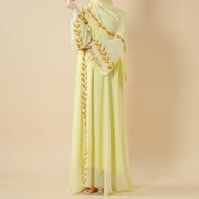 Elegant Crew Neck Long Sleeve Chiffon Abaya Dress with Matching Headscarf (AA230)